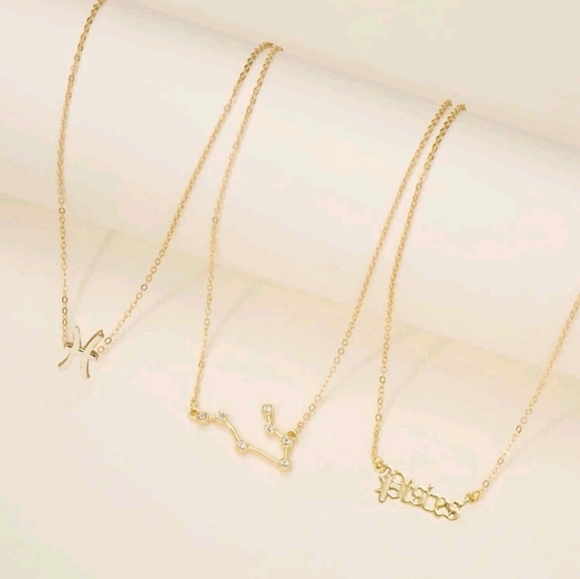 Zodiac 3 Piece Gold Tone Charm Necklace, Pisces - Picture 2 of 4